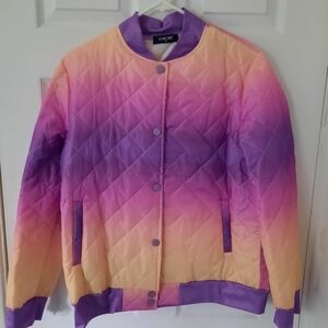 chic Ombre Quilted Bomber Jacket in Purple, Pink & Yellow